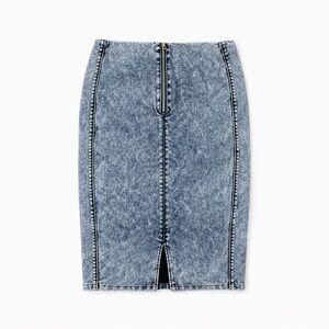 Missguided Acid Wash Denim Midi Skirt | Size 14 | Front Zip Slit